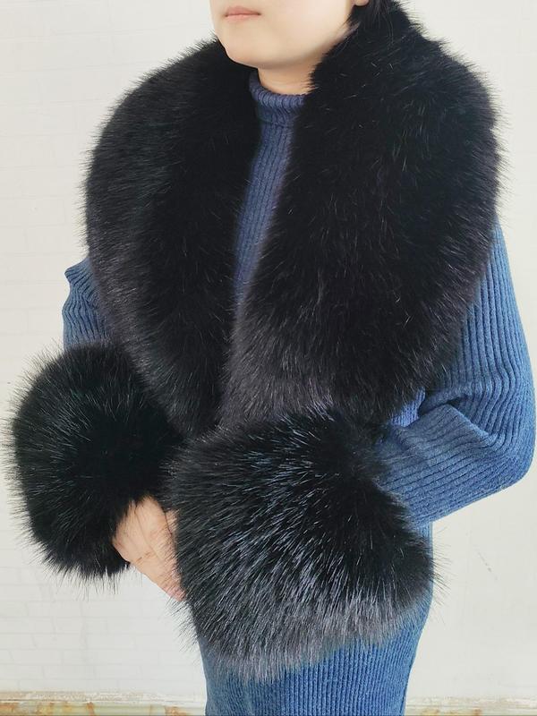 Women's Solid Faux Fur Trim Collar & Cuffs, Fashionable and Exquisite Collar & Cuffs for Women, Winter Coat Collar & Cuffs