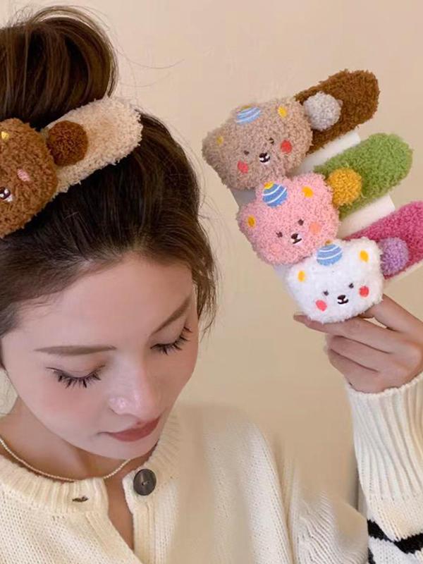 Cute Bear Design Plush Hair Clip, Fashionable Hair Accessories for Women & Girls, Minimalist Headwear Suitable for Thick Hair