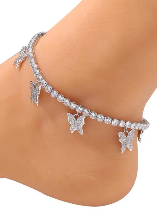 Rhinestone Butterfly Charm Decor Anklet for Women & Girls,  Fashion Jewelry for Party, Daily Clothing Decor, Trendy All-match & Exquisite Jewelry for Birthday Gift