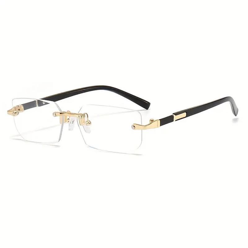 Mens Square Rimless Golden Frame Black Hip Hop Sunglasses Vintage Stylish Design Square Sunglasses