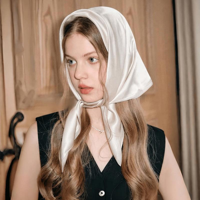 27.6 inch Large Satin Square Head Scarf  Fashion Silk Like Head Scarves Simple Square Satin Hair Scarf Bandanas for Women