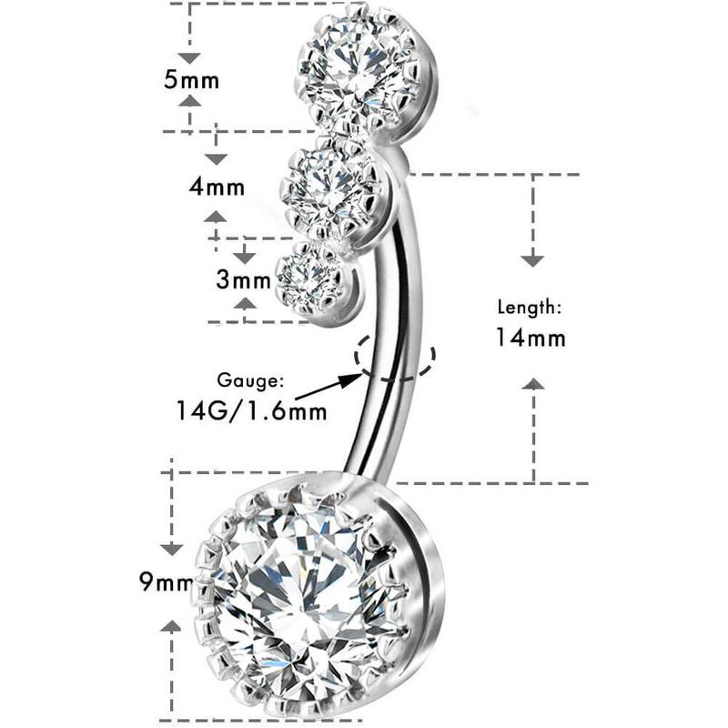 Oufer 14G Four Round CZ Top and Bottom Cute Belly Button Rings Belly Piercing Jewelry