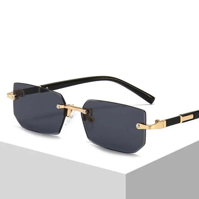 Mens Square Rimless Golden Frame Black Hip Hop Sunglasses Vintage Stylish Design Square Sunglasses