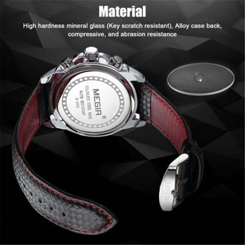 Waterproof MEGIR Men's Stainless Steel Analog Sports Quartz Wrist Watch Analog