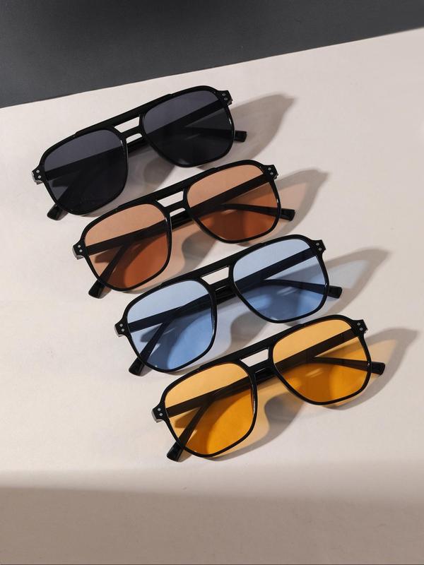 Unisex 2024 Multicolor Sunglasses for Men, Trendy Casual Flat Top Frame Sunglasses for Women, Fashion Accessories for Summer Outdoor Back To School, 80s Fashion, Glasses for Men