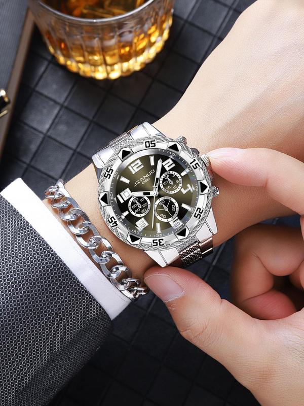 Men's Business Fashion Round Dial Quartz Watch, Fashion Watch for Party, Daily Clothing Decor, Trendy All-match & Exquisite Watch for Birthday Gift