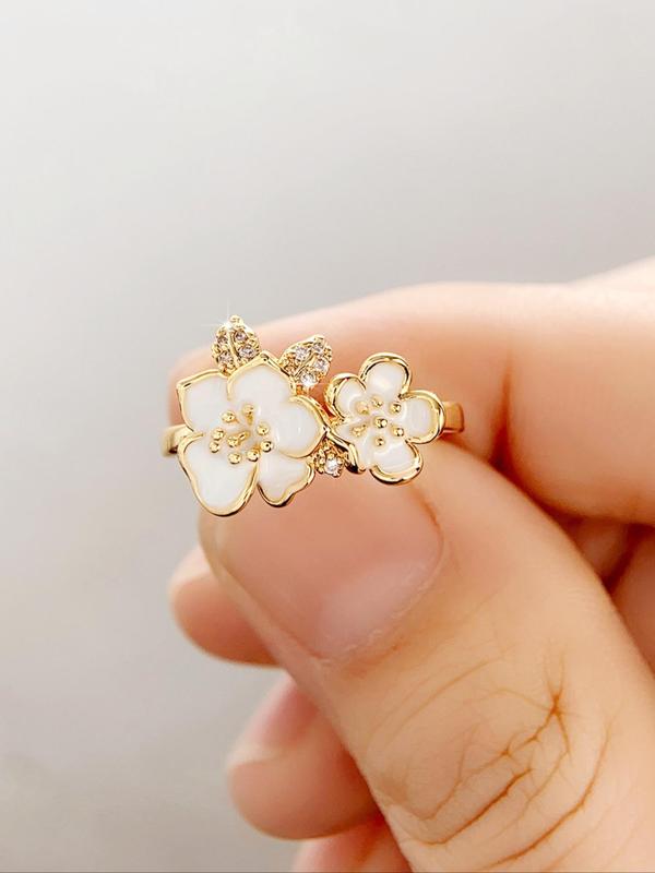 Flower Rhinestone Decorated Ring, Copper Rings Jewelry, Casual All-match Accessories for Party, Daily Promise Ring for Gf Holiday Gifts