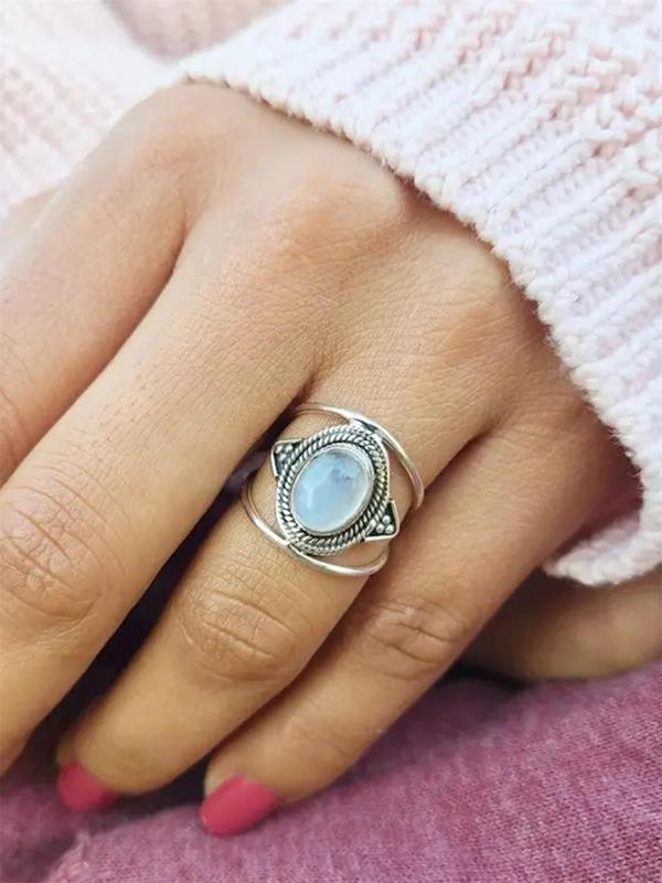 Women's Elegant Oval Shaped Engagement Ring,  Trendy Retro Wedding Ring, Chic Vintage Jewelry As Anniversary Gift for Girlfriend