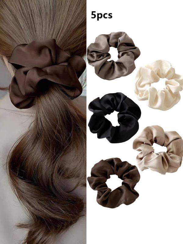 5pcs Women's Elegant Solid Color Hair Tie, Fall Outfits, Fall Freshness, Casual Plain Scrunchie for Daily Hair Decoration, Ponytail Holder for Girl