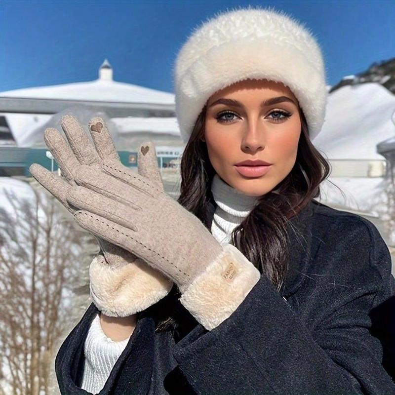 Women's Solid Color Thermal Lined Touch Screen Gloves, Soft Comfy Warm Gloves for Fall & Winter, Outdoor Sports Gloves for Women & Girls