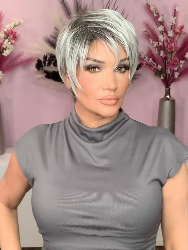 Jbextension 10 Inch Short Wavy Pixie Cut Wig with Wig Cap, Natural Fluffy Wigs with Bangs for Women & Girls, Synthetic Wigs for Party, Daily Hairstyle Ideas,  Fall Hair Trends 2024