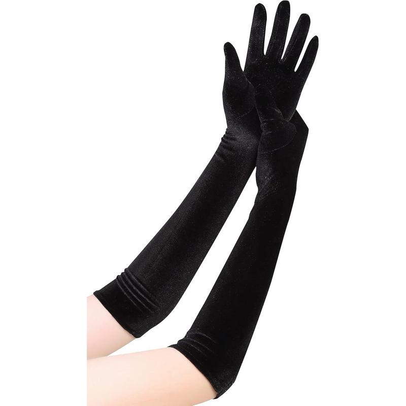 Women's Long-Velvet-Gloves for 1920s Party Opera Dinner Wedding Gloves 20''Stretchy Long Elbow Gloves for Ladies