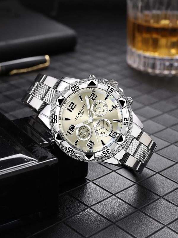 Men's Business Fashion Round Dial Quartz Watch, Fashion Watch for Party, Daily Clothing Decor, Trendy All-match & Exquisite Watch for Birthday Gift