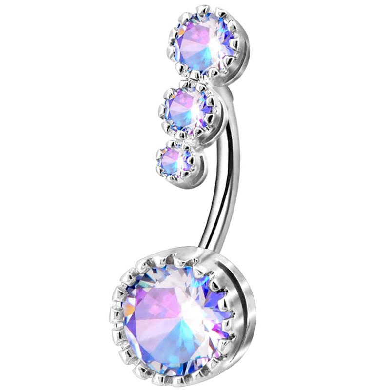 Oufer 14G Four Round CZ Top and Bottom Cute Belly Button Rings Belly Piercing Jewelry