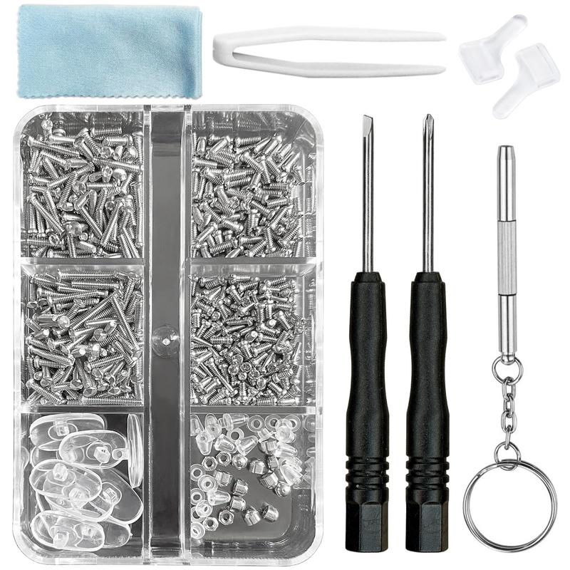 Eyeglass Repair Kit with 15 Types Screws for Eyeglasses - Frame, Hinge, Nose Pads Screws - Essential Eye Glasses Repairing Kit Tool