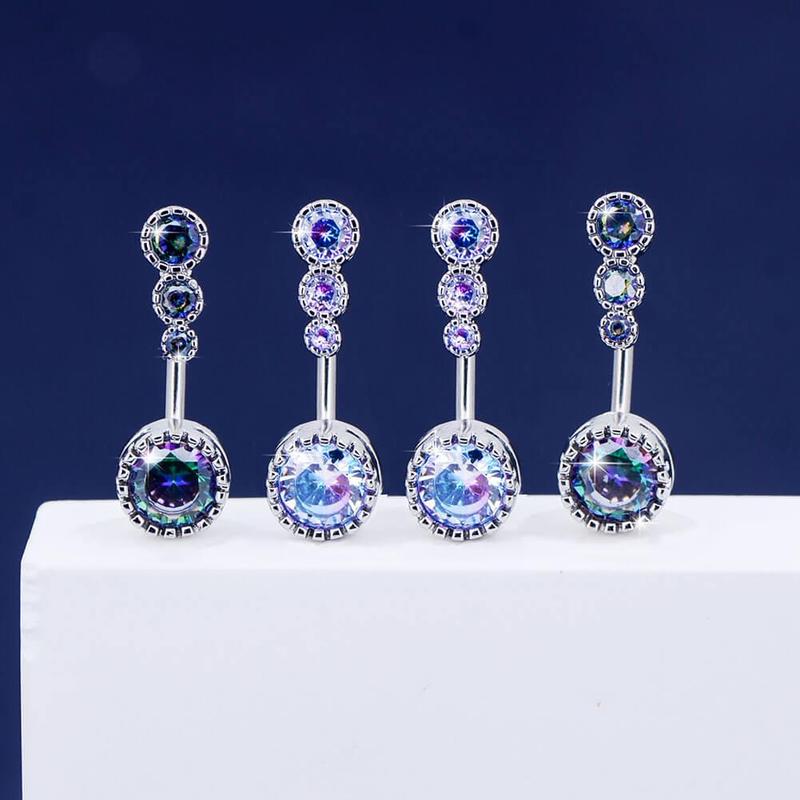 Oufer 14G Four Round CZ Top and Bottom Cute Belly Button Rings Belly Piercing Jewelry