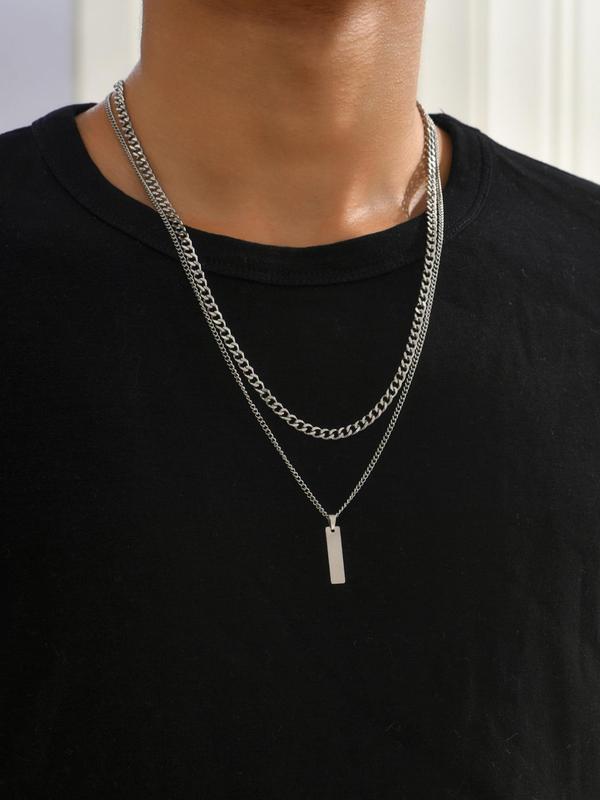 Punk Style Stainless Steel Necklace Set, 2pcs Simple Trendy Neck Jewelry for Men and Boy for Gift, Fashion Accessories for Party, Daily Clothing Decor