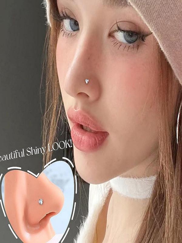 Rhinestone Decor Heart & Star Design Nose Studs, Nose Studs Piercing Jewelry for Women Girls, Nose Stud for Daily Wear, Body Jewelry for Party, Daily Decor