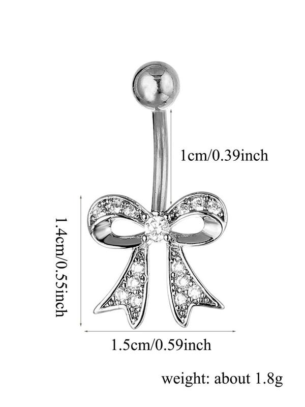 Rhinestone Bow Decor Belly Ring, 2024 New Style Women Belly Piercing Body Jewelry, Trendy All-match & Exquisite Clean Girl Jewelry for Women and Girls