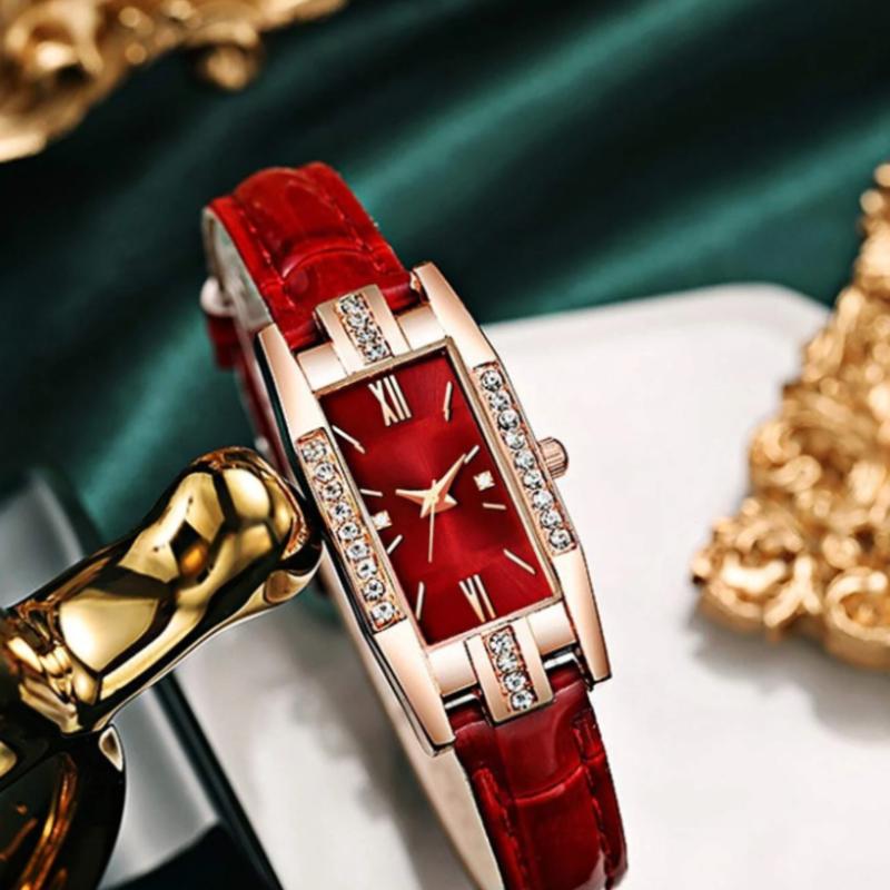 Rhinestone Rectangle Pointer Quartz Watch Holiday