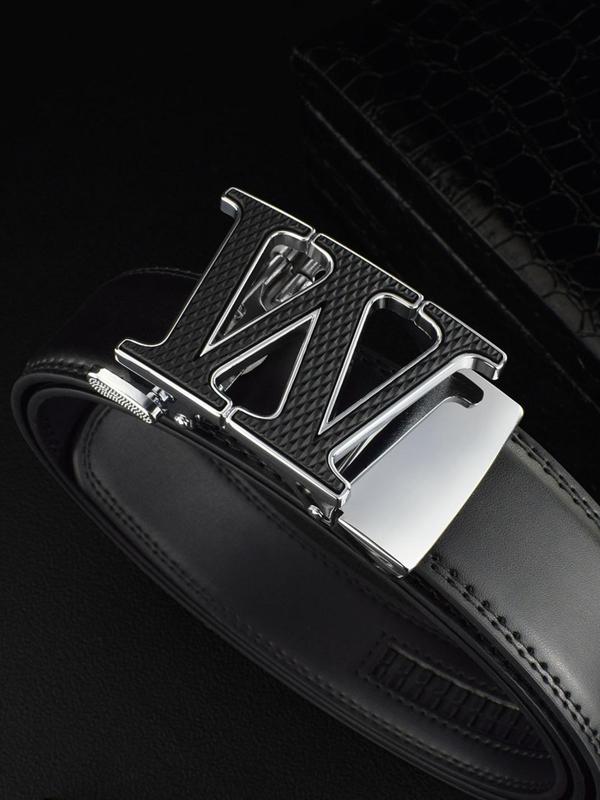 Men's Fashion Letter Design Automatic Buckle Belt, Casual Waistband for Jeans Trousers, Business Casual Accessories for Daily Wear