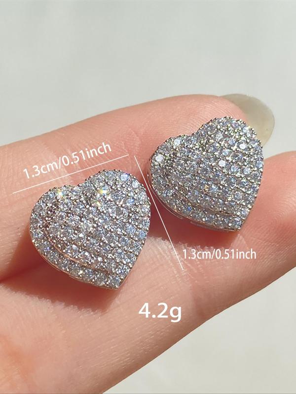 Elegant Heart Shaped Stud Earrings, 2024 Fall New Style Rhinestone Decor Stud Earrings, Fashion Cool Female Jewelry for Women for Gift Back To School, Fall Outfits, Fall Freshness