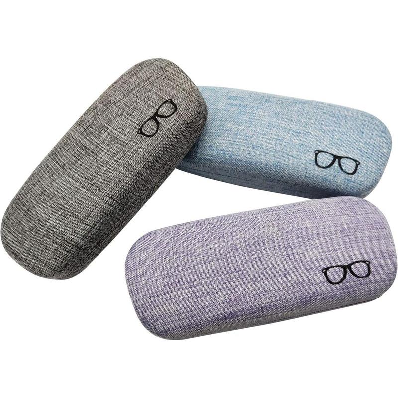 3Pack Hard Shell Eyeglasses Case Protector Linen Fabrics Large Glasses Case Concise