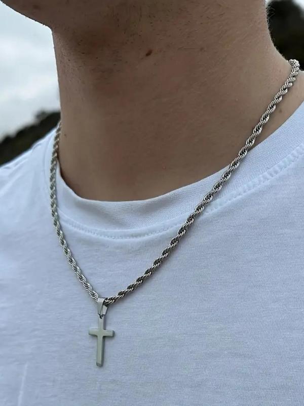 Men's Stainless Steel Cross Pendant Necklace,  Girlfriend Accessories, Fashion Jewelry for Party, Daily Clothing Decor, Trendy All-match & Exquisite Jewelry for Birthday Gift