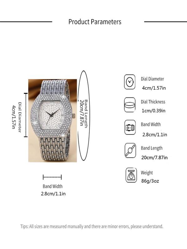 Women's Elegant Business Rhinestone Decorated Quartz Watch, Fashionable Wristwatch for Daily Life, Trendy All-match & Exquisite Watch for Birthday Gift