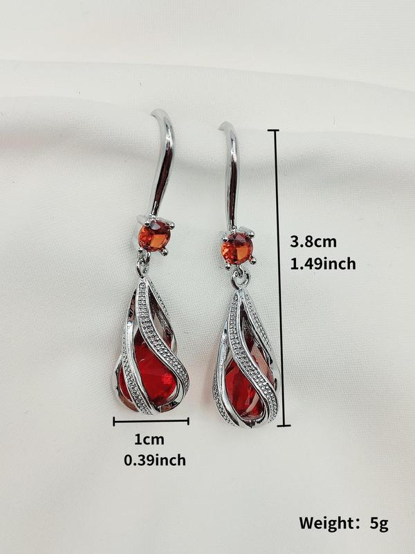 1 Pair Elegant Water Drop Shaped Hollow Out Dangle Earrings, Rhinestone Decor Jewelry For Women, Fashion Accessories For Party, Daily Clothing Decor For Girl