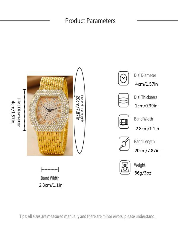 Women's Elegant Business Rhinestone Decorated Quartz Watch, Fashionable Wristwatch for Daily Life, Trendy All-match & Exquisite Watch for Birthday Gift