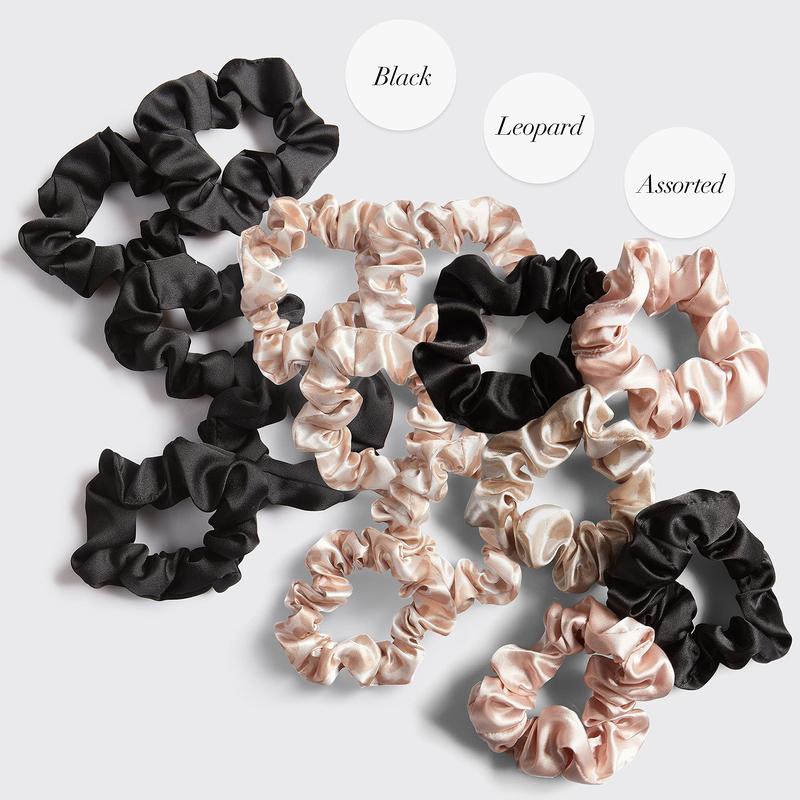 Kitsch Satin Hair Scrunchies for Women - Softer Than Silk Hair | Satin Girls | Satin Hair Ties for Women | Silk Hair Ties No Damage | Silk Ponytail Holders, 5 pcs (Black)