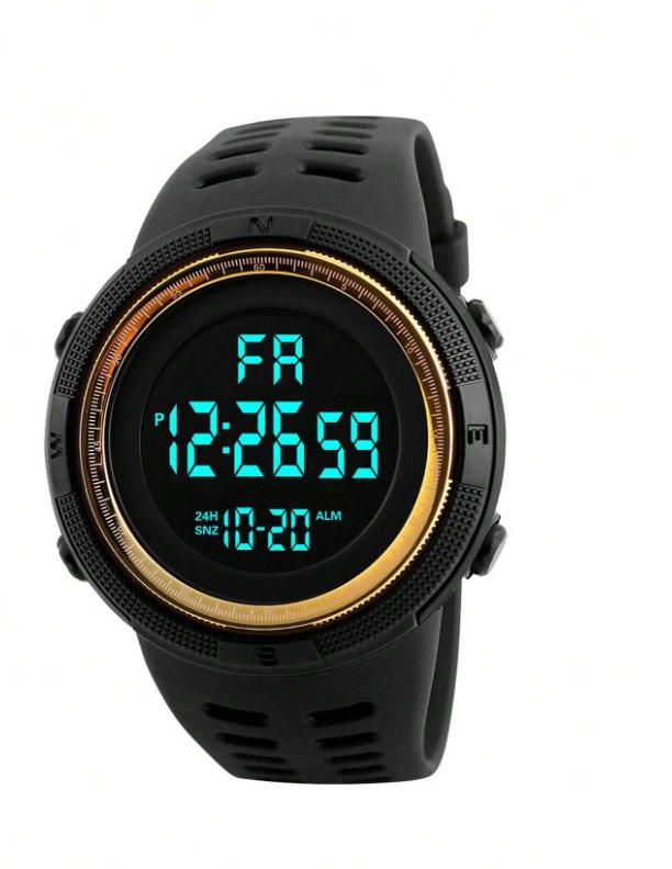 Unisex Classic Black Waterproof Shockproof Sports Watch with Large Dial and Adjustable Strap