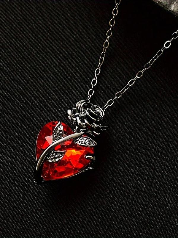 Unisex Street Style Heart Shaped Pendant Necklace, Trendy Rose Design Pendant Necklace, Fashionable Goth Jewelry for Men & Women As Gift