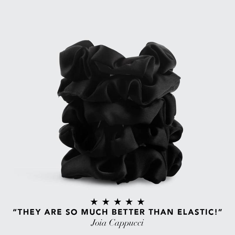 Kitsch Satin Hair Scrunchies for Women - Softer Than Silk Hair | Satin Girls | Satin Hair Ties for Women | Silk Hair Ties No Damage | Silk Ponytail Holders, 5 pcs (Black)