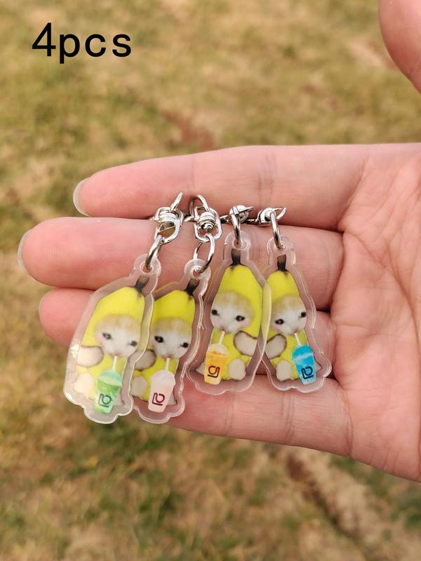 Cute Crying Banana & Cat Design Keychains, 4pcs set Acrylic Novelty Key Fobs for Car Keychain & Bag Charm, Novelty Kawaii Accessories As Gift for Friends