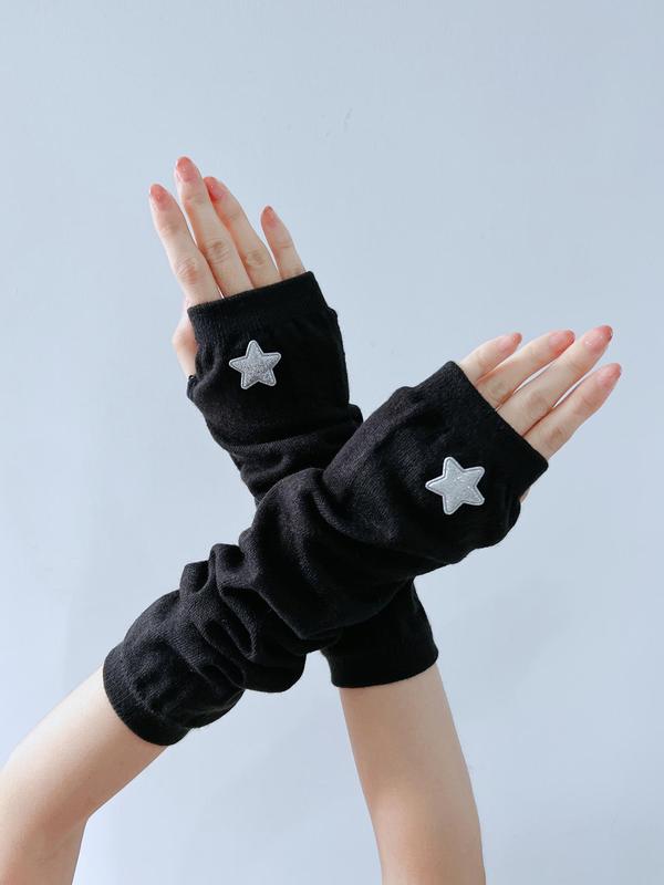 Women's 1 Pair Star Patched Design Gloves, Fashion Casual Cute Breathable Arm Sleeves for Daily Outdoor Wear, Women's Gloves for All Seasons