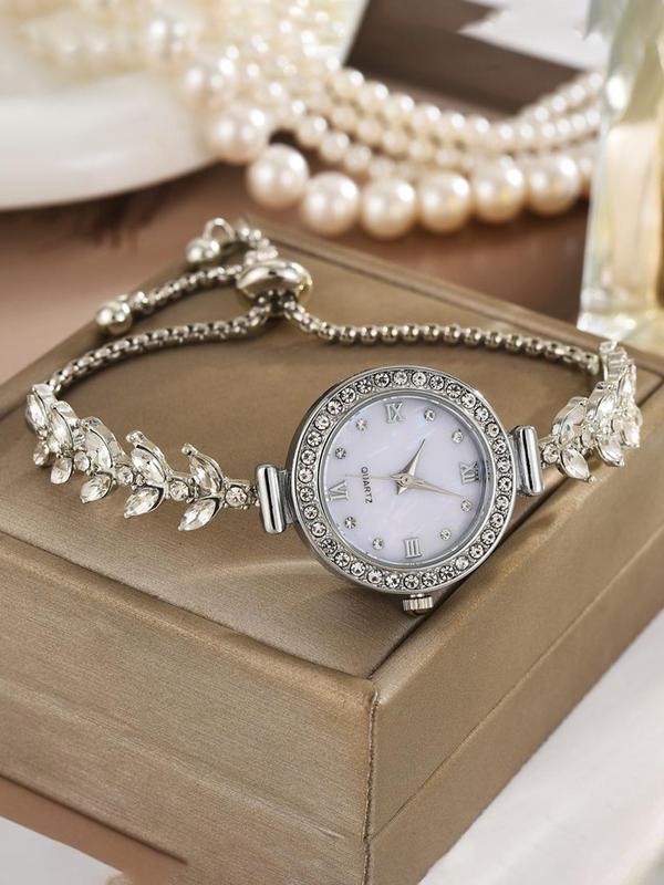 Women's Elegant Rhinestone Decorated Quartz Slider Watch, Exquisite Trendy Wristwatch, Fashionable Watch for Women As Gift with Box