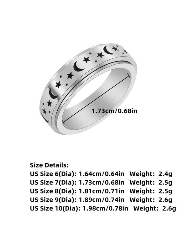 2024 New Trendy Star & Moon Decor Anxiety Ring, Rotatable Cuff Promise Rings, Fashion Matching Clean Outfit Jewelry Accessories for Women & Men, Teen Girl