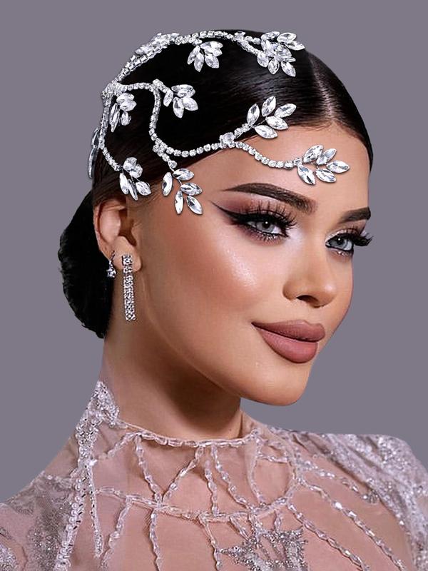 Elegant Rhinestone Decorated Leaf Design Headband, Exquisite Trendy Bridal Headwear, Fashionable Hair Accessories for Wedding Party Decoration