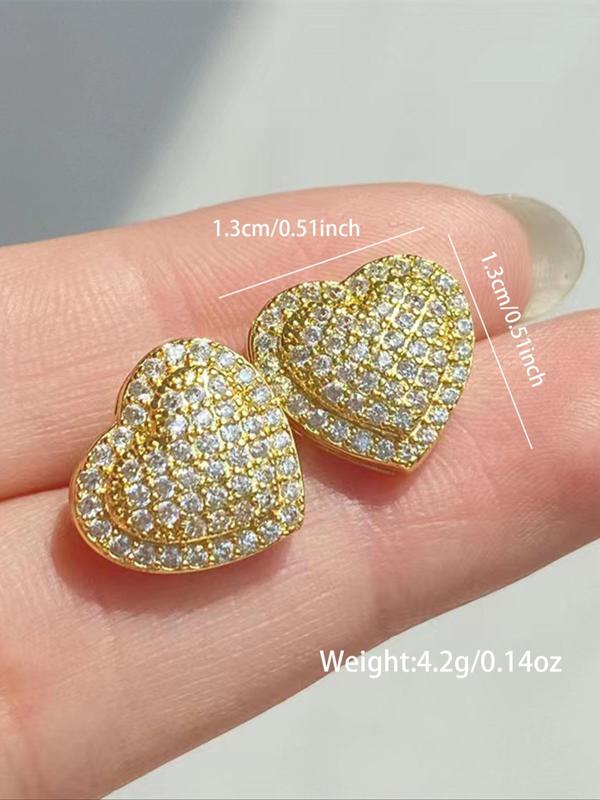 Elegant Heart Shaped Stud Earrings, 2024 Fall New Style Rhinestone Decor Stud Earrings, Fashion Cool Female Jewelry for Women for Gift Back To School, Fall Outfits, Fall Freshness