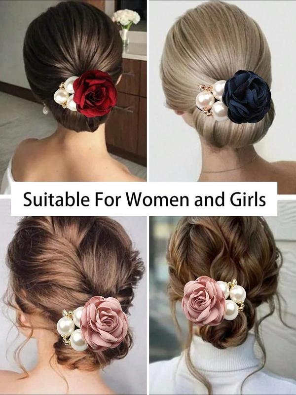 Faux Pearl Decorated Flower Design Hair Tie, Elegant Hair Accessories for Women & Girls, Minimalist Headwear Suitable for Thick Hair