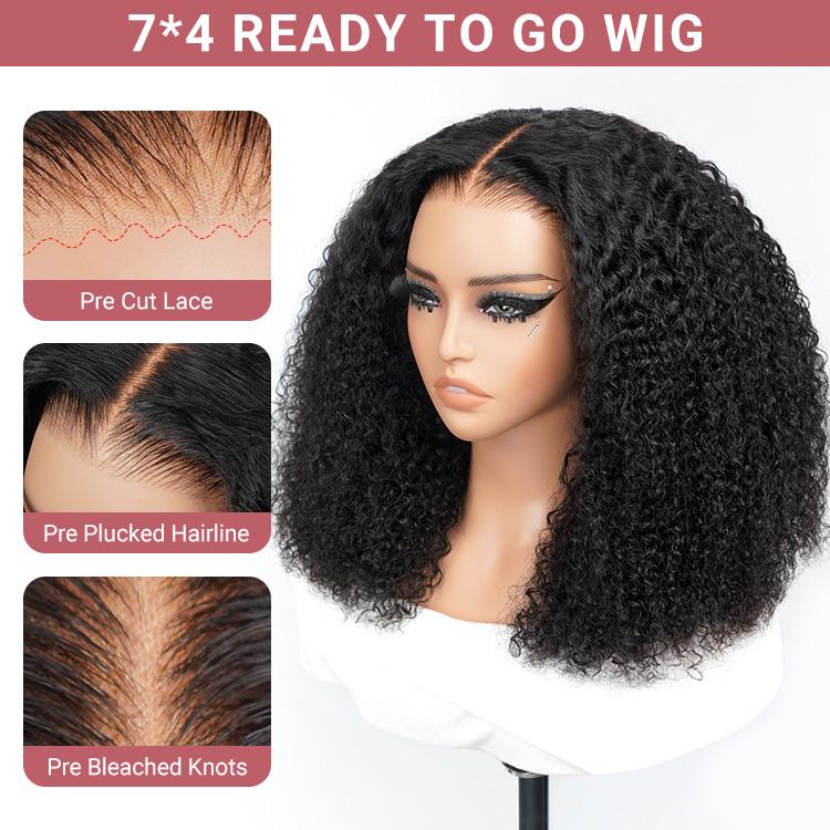 West Kiss Short Kinky Curly Ready Go Glueless Wigs Pre Cut Pre Bleached 7x4 Closure Wig 250% Density Human Hair Wig Pre Plucked 13x4 Lace Front Wigs