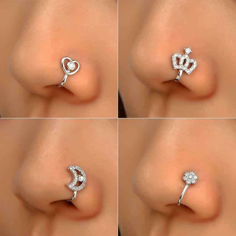 Non-Piercing Nose Rings: 18K Gold Plated Copper U-Shaped Nose Clips with Tulip Heart and Zirconia Stones - Perfect Gift Set for Women