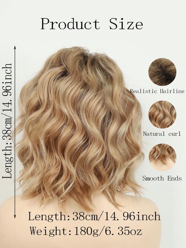 14.96 Inch Blonde Fashionable Short Wavy Bob Wigs for Women, Gorgeous Fluffy Wigs without Bangs, Synthetic Full Machine Wigs for Party, Daily Use