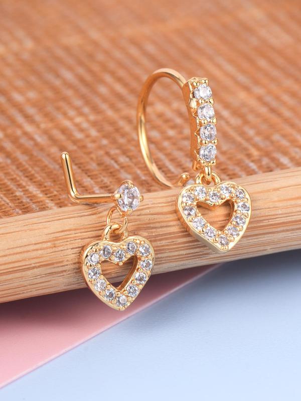 Rhinestone Decorated Nose Ring, Elegant Heart Shaped Nose Studs for Women & Men, 2024 New Minimalist Aesthetic Jewelry As Gift