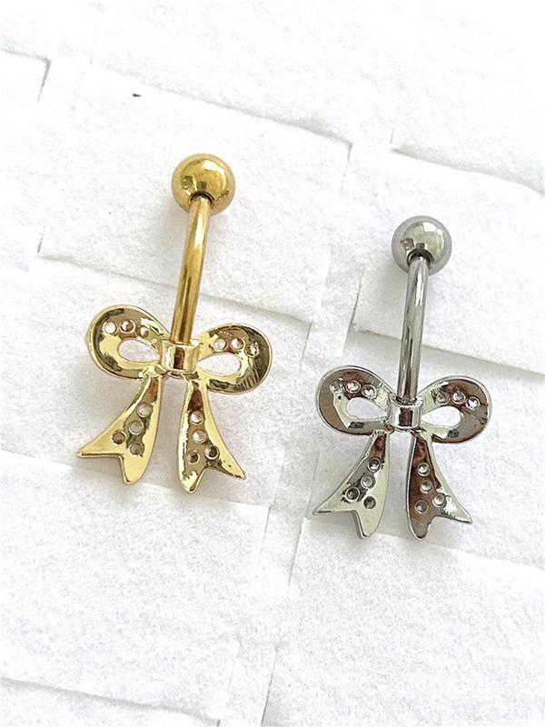 Rhinestone Bow Decor Belly Ring, 2024 New Style Women Belly Piercing Body Jewelry, Trendy All-match & Exquisite Clean Girl Jewelry for Women and Girls