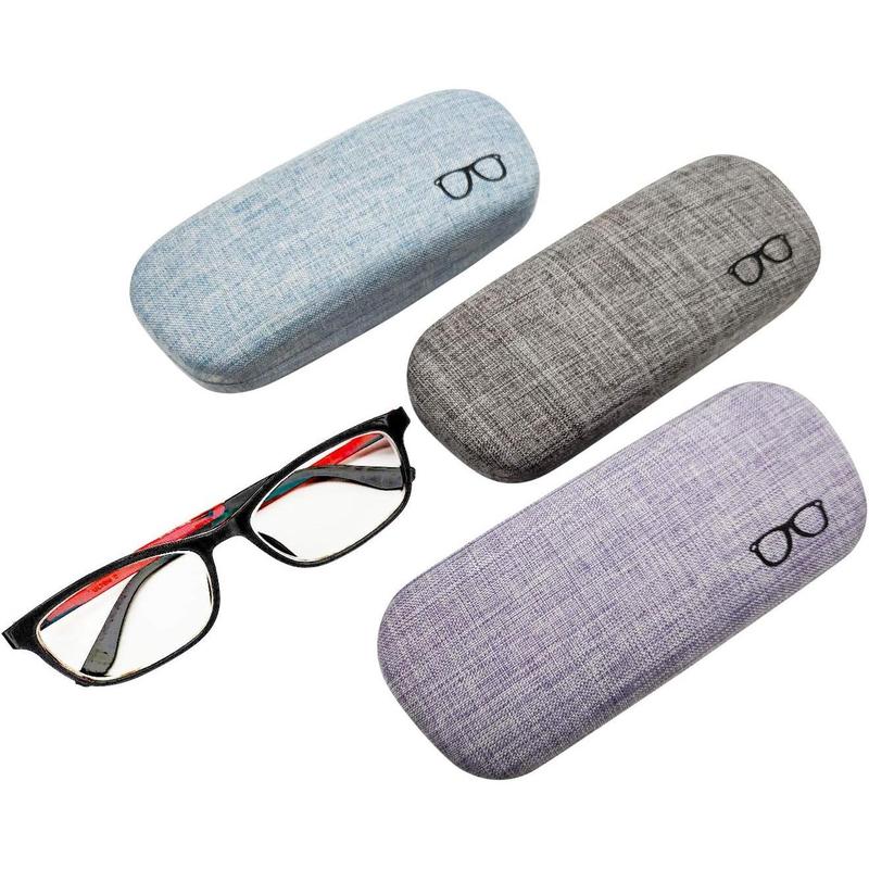 3Pack Hard Shell Eyeglasses Case Protector Linen Fabrics Large Glasses Case Concise