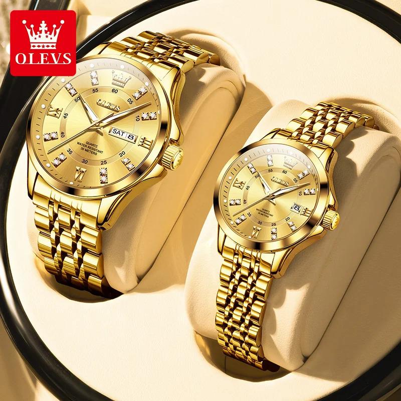 OLEVS Luxury Brand Original Certification Couple Watch Waterproof Date Quartz Watch for Men's and Women's Luminous Fashion Watch