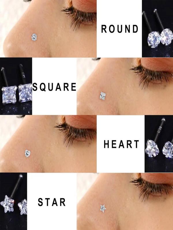 Rhinestone Decor Heart & Star Design Nose Studs, Nose Studs Piercing Jewelry for Women Girls, Nose Stud for Daily Wear, Body Jewelry for Party, Daily Decor